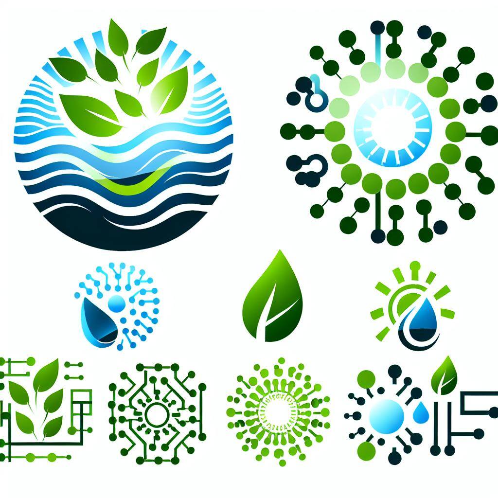 An image of a modern and eco-friendly company logo with elements of nature and technology intertwined.